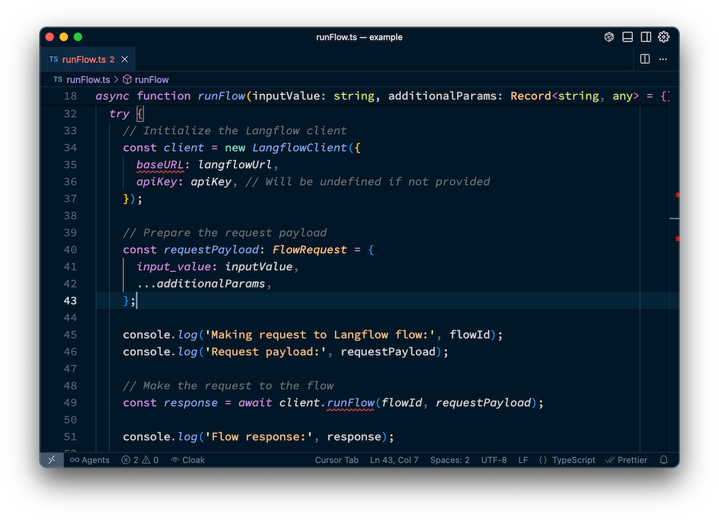 Some example code showing red lines under parts of it that were generated incorrectly.