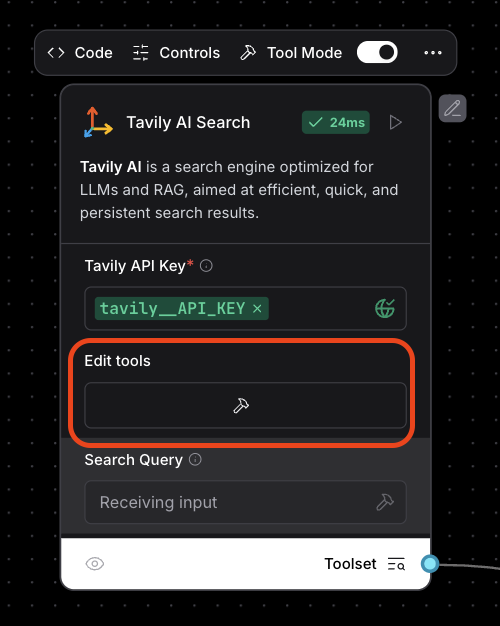 Editing tools and their descriptions within the components