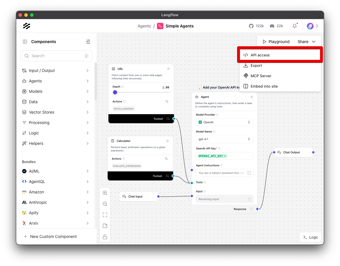In the canvas, click on Share, then API Access