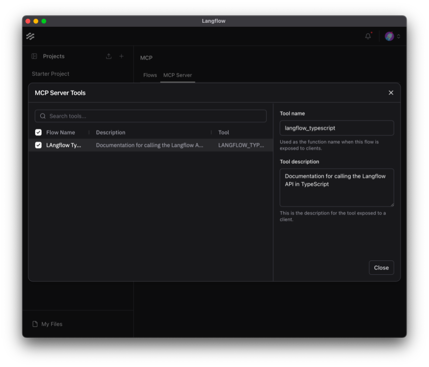 Editing the tools shows an interface where you can toggle tools on or off and change the name or description.