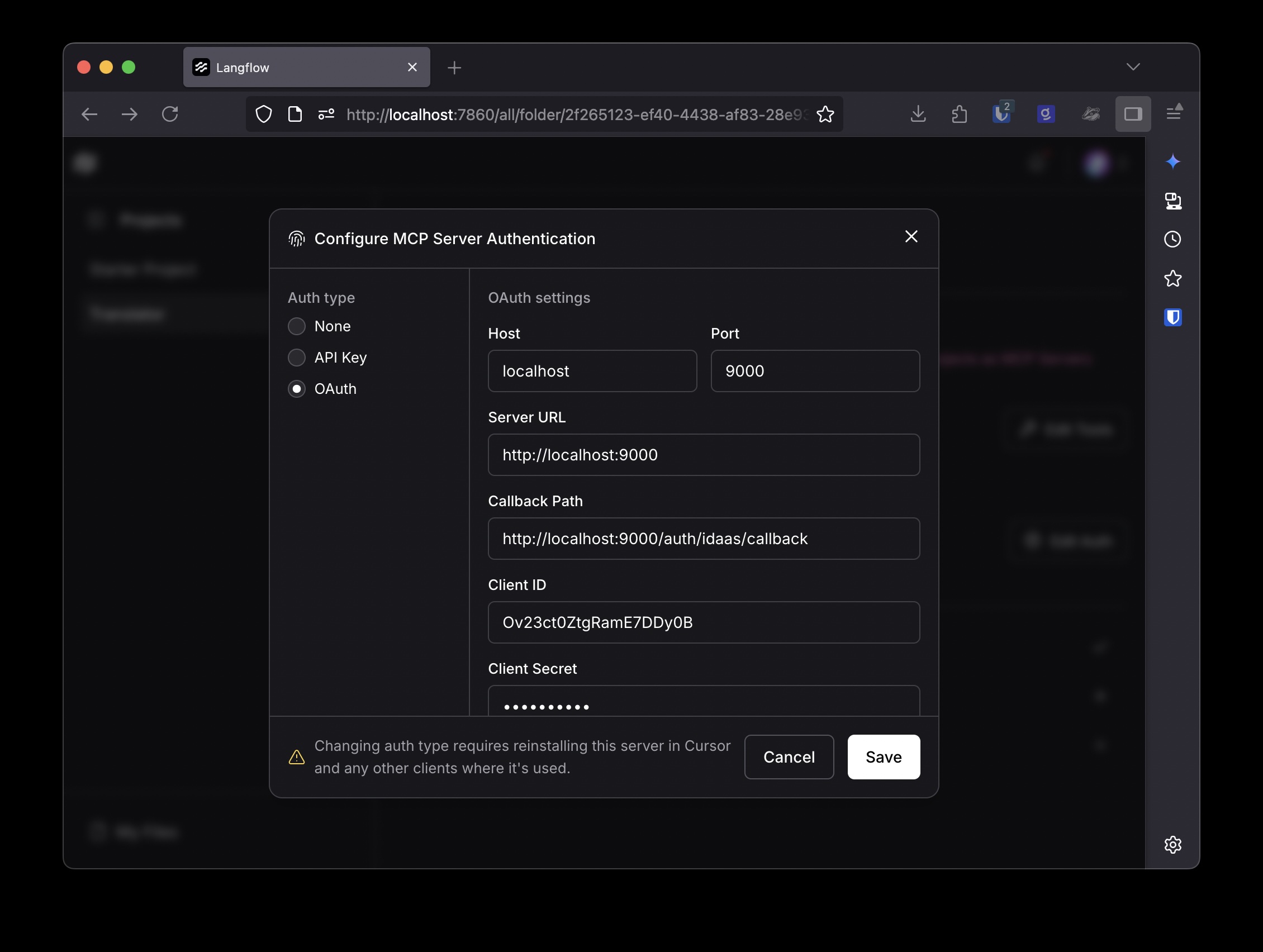 Configuring the MCP server authentication