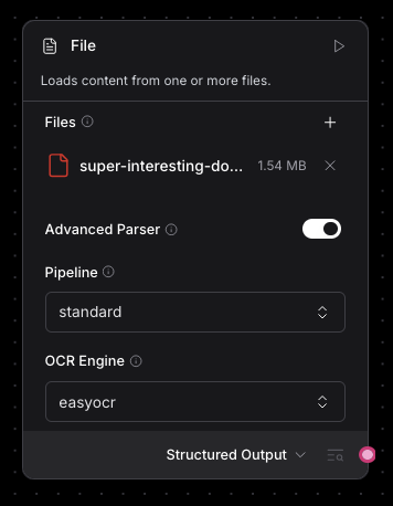 When you check the Advanced Parser option on the File component it opens up new Docling powered options.
